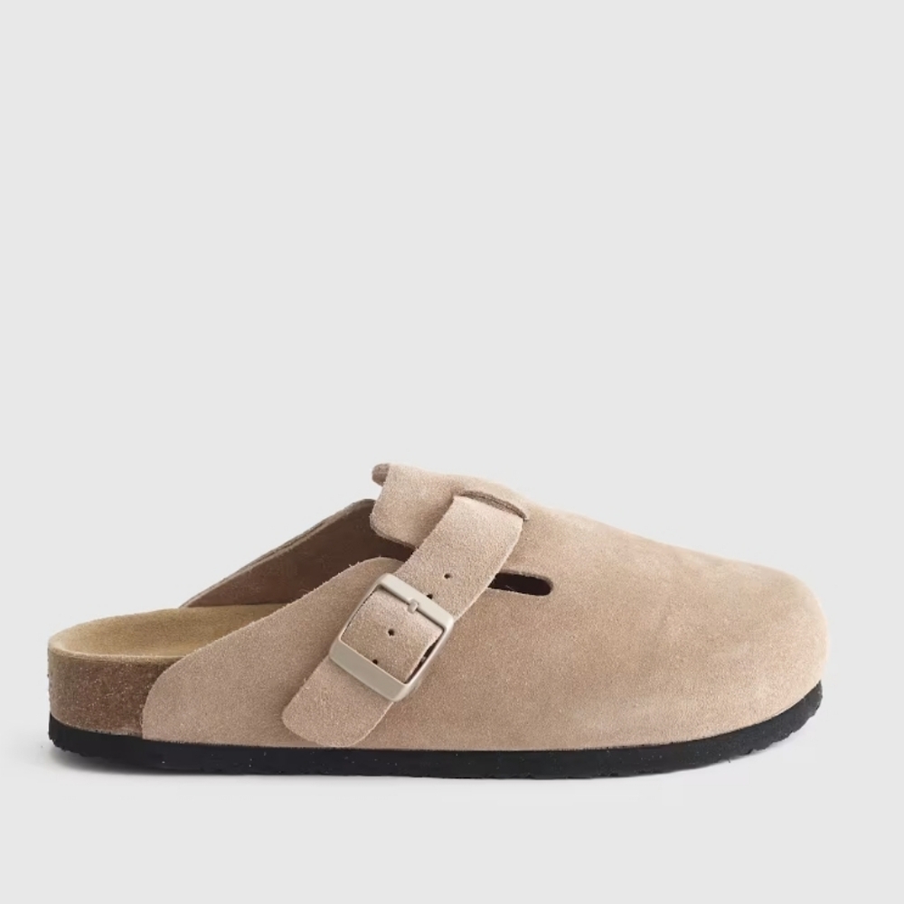Quince Beige Suede Mule with Buckle